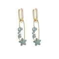 Golden safety pin earrings with turquoise Love letter and star charms in micro pave - Gold Blue Resin