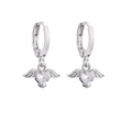 Macro detail of silver wing heart earrings with micro-set zircon and clear crystal - Silver Wing Heart Style (Size 15)