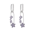 Safety pin earrings featuring Love letter and purple zircon star charms in silver finish - White Gold Purple Zirconia