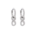 Detailed view of silver hoop earrings featuring micro-pave zircon infinity charms - Silver Infinity Symbol Style (Size 12)
