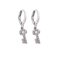 Macro detail of silver key drop earrings with micro-paved cubic zirconia stones - Silver Key Style (Size 10)