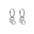 Close-up of silver-tone hoop earrings with micro-pave zircon letter B charm pendants - Silver Letter B Style (Size 9)