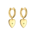18K gold plated hoop earrings featuring heart charms with green zircon and starburst detail - Heart / Green Zirconia