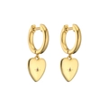 Detailed macro of 18K gold plated heart earrings with starburst red zircon inlay - Heart / Red Zirconia