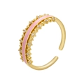 Makroaufnahme von 18k vergoldetem Ring mit rosa Emaille-Streifen und Sternenmuster - Einstellbar Offen / Rosa