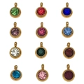 Set of 12 gold plated birthstone charms with colorful crystals for DIY jewelry making - Mixed Colors Set (SN1431)