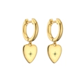 Detail of 18K gold-plated heart hoop earrings featuring a turquoise starburst center stone - Heart / Blue Zirconia