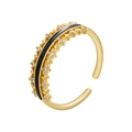 Verstellbarer 18k vergoldeter offener Ring mit schwarzer Emaille und Zirkonia Sternen - Einstellbar Offen / Schwarz