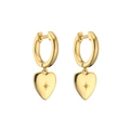 Close-up of 18K gold-plated heart drop hoop earrings with starburst set orange zircon - Heart / Orange Zirconia