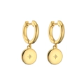 Detailed macro of 18K gold plated huggie earrings with starburst zircon circular charms - Round / White Zirconia