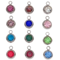 Set of 12 multi-colored 6mm stainless steel birthstone charms for DIY jewelry making - Steel