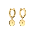 Detail of 18K gold plated hoop earring with starburst engraving and orange zircon gemstone - Round / Orange Zirconia