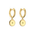 Macro detail of 18K gold plated hoop earrings with starburst pattern and black stone - Round / Black Zirconia