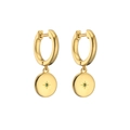 Macro shot of 18K gold plated hoop earring with starburst disk and green zircon - Round / Green Zirconia