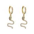 Snake hoop earrings in gold finish with micro-pave white zircon and green stone eyes - Gold White Zircon Snake Dangle (1)
