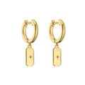 Detail of 18K gold rectangular earring featuring a North Star motif and blue zircon gem - Rectangle / Dark Blue Zirconia