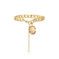 Vergoldetes Gliederkettenarmband mit bunten Perlen und ovalem Reliefanhänger-Detail - Gold Mehrfarbig