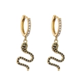 Gold snake drop earrings with pave zircons and green gem eyes on horseshoe hoop - Gold Black Zircon Snake Dangle (2)