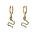 Detail of snake drop earrings with green pave zircon stones in gold plated setting - Gold Dark Green Zircon Snake Dangle (3)