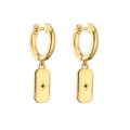 Detail of 18K gold hoop earring with starburst rectangle tag and black zircon - Rectangle / Black Zirconia