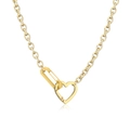 Detail of chunky gold chain necklace with interlocking heart carabiner and safety pin clasp - Yellow