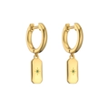 Detail of 18K gold-plated earring with a rectangular pendant and green zircon starburst - Rectangle / Green Zirconia