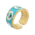 Adjustable light blue enamel heart eye ring with gold plating in minimalist style - Blue