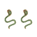 Boucles d'oreilles serpent dorées avec micro-pavé de zircons verts et yeux en gemmes rouges - Puce d'Oreille Serpent Zircon Vert Œil Rouge Or (5)