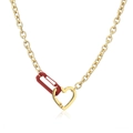 Golden link chain necklace featuring a red matte pin and a heart shaped carabiner lock - Burgundy