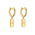 Elegant 18K gold-plated huggie hoop earrings with rectangular starburst zircon pendants - Rectangle / White Zirconia