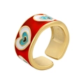 Adjustable gold plated ring with red enamel coating and heart-shaped evil eye patterns - Red