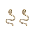 Boucles d'oreilles serpent dorées avec zircons blancs et yeux en pierres vertes - Puce d'Oreille Serpent Zircon Blanc Œil Vert Or (6)