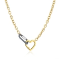Golden link chain necklace with grey safety pin clasp and heart padlock pendant - Gray