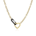 Detail of O-chain necklace with black safety pin and golden heart-shaped clasp - Black