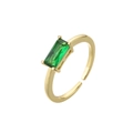 Adjustable gold ring with a large rectangular green cubic zirconia in 45-degree view - Adjustable Open / Gold with Green Stone Style (1)