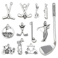 Ensemble de breloques de golf en argent antique pour bijoux DIY et porte-clés - Ensemble de Sport Golf en Argent Antique 12 Pièces (SN1232)