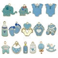Colgantes de esmalte para bebé con diseño de elefante y biberón en aleación azul - Estilo de Serie de Bebé Azul Lago Esmaltado Mixto (SN1206)