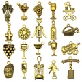 Set of 20 golden vintage alloy wine themed pendants for DIY necklaces and keychains - Mix 20pcs Antique Gold Wine Series