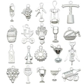 20-piece vintage silver wine charms set including bottles, glasses, and openers - Bright Silver Style (SN873)