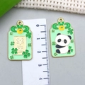 Detailed view of 2.5cm panda and clover lucky charms with green enamel finish and ruler - Green Panda Four Leaf Clover Luck Pendant (23218)