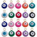 Set of 20 colorful 6mm round evil eye pendants with gold plated stainless steel edges - Gold Round Set (T2768)
