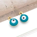Macro shot of turquoise enamel Evil Eye charms with gold finish for DIY jewelry - Small Round / Blue
