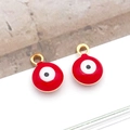 Macro detail of red enamel Evil Eye pendants with gold plating for DIY jewelry - Small Round / Red
