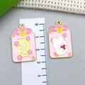 Detail showing dimensions of two pink alloy charms with scale ruler for measurement - Pink Rabbit Peach Blossom Blessing Pendant (23213)