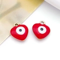 Macro view of red enamel heart evil eye pendants with gold loops for DIY jewelry - Heart / Red