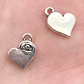 Silver heart pendant with rose engraving for DIY jewelry making in a pair - Heart Shape Heart Rose 9x8mm (13342)