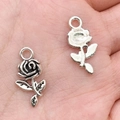 Antique silver rose flower charm for DIY jewelry making showing front and back details - Rose Charm 10x21mm (15770)