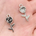 DIY rose flower charms in vintage silver finish for necklaces and bracelets making - Rose Charm 9x21mm (16924)