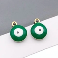 Detailed close-up of 8mm green evil eye enamel charms with gold rings for DIY jewelry - Round / Green