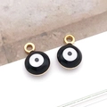 Detail view of 6mm round evil eye charms with gold plating and enamel inlay for DIY necklaces - Small Black Round (T1378)
